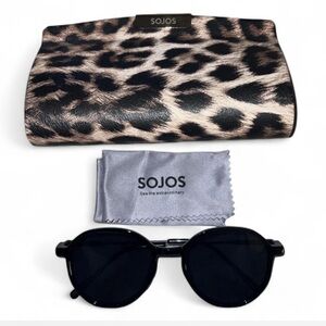 Sojos Black Sunglasses with Leopard Print Case